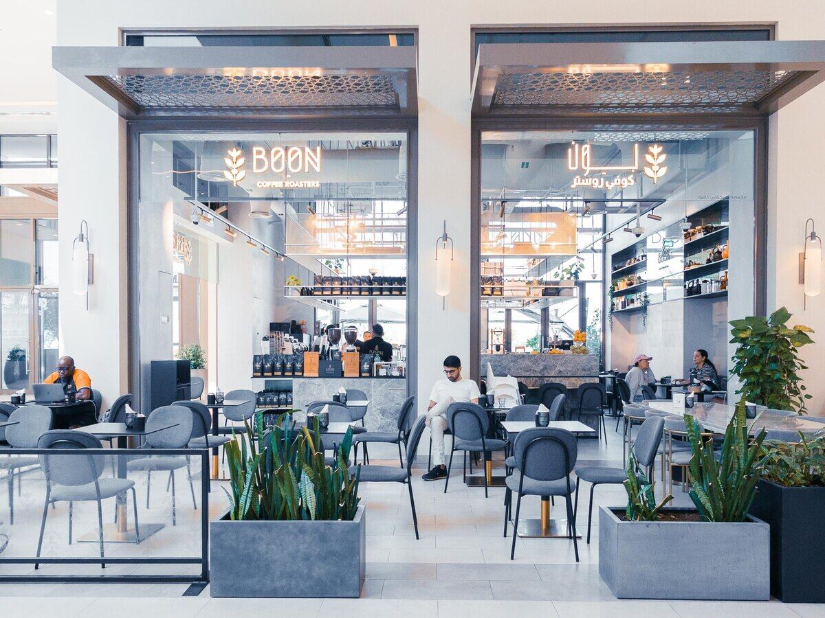 The Boon café in Meadows Village, seen from the square