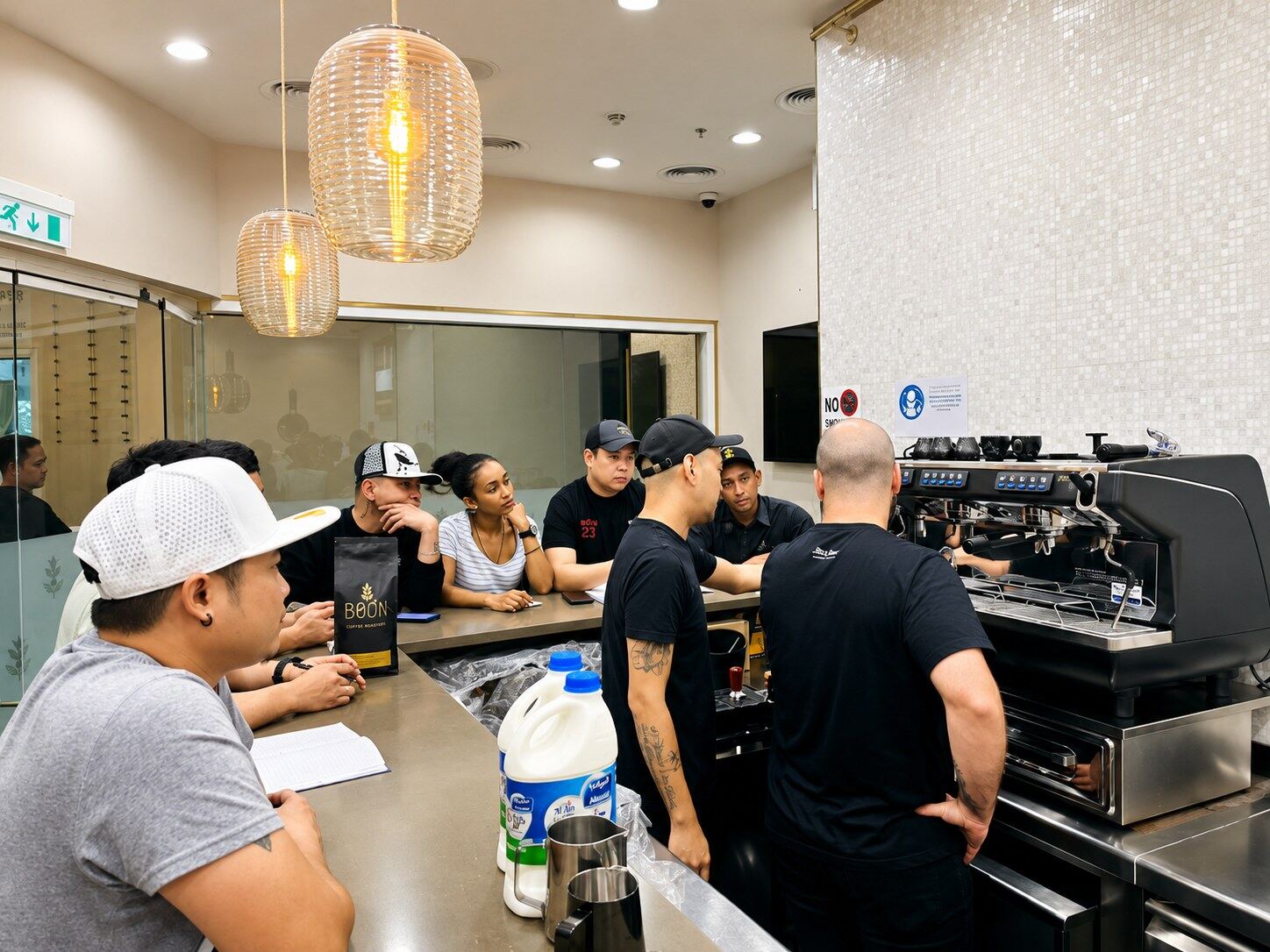 Hands-on barista training at the espresso machines